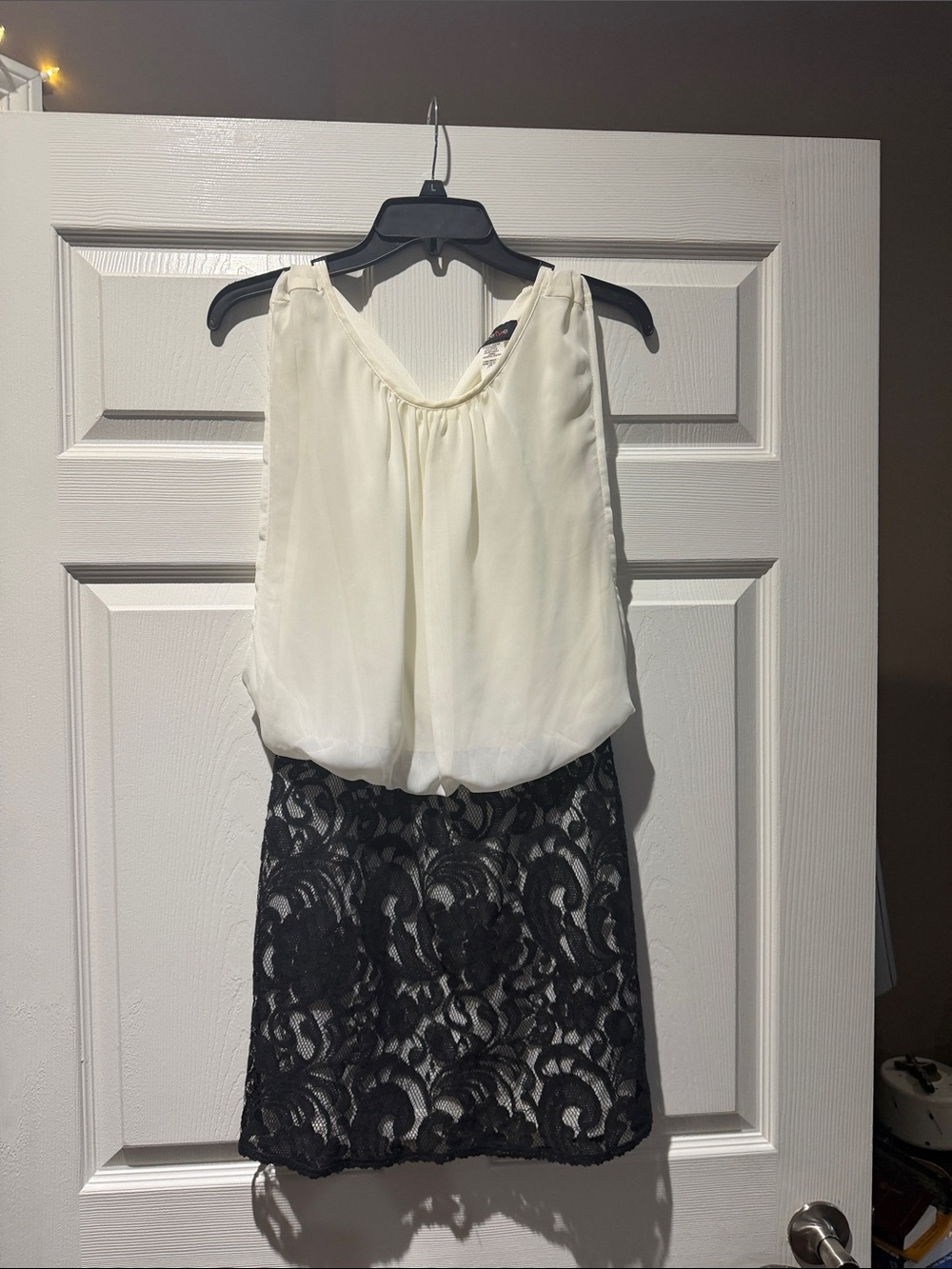 Teeze Me Ivory Top Black Lace Skirt Dress